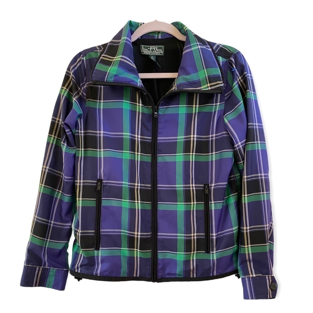 Lauren Ralph Lauren Women's Active Checked Purple & Green Zipper Jacket sz S